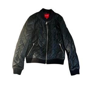 Guess black Faux leather jacket w some flaws and wear cute style size M